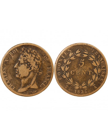 Guyane Française Charles X 5 Centimes Bronze 1825 A Paris
