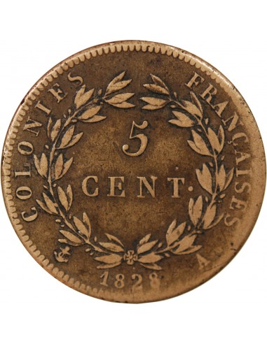 COLONIES FRANCAISES, GUYANE, CHARLES X - 5 CENTIMES - 1828, A PARIS