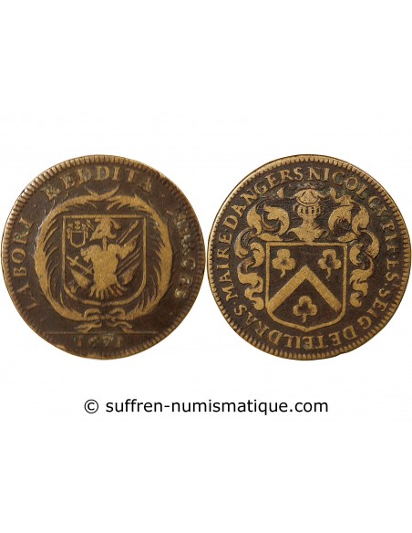 MAIRE D’ANGERS, NICOLAS CUPIF DE TEILDRAS – JETON LAITON - 1671