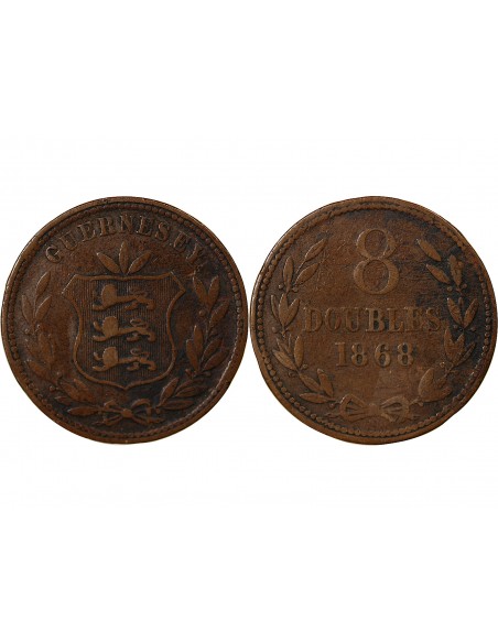 GUERNESEY - 8 DOUBLES - 1868, H HEATON