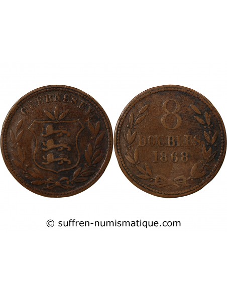 GUERNESEY - 8 DOUBLES - 1868, H HEATON