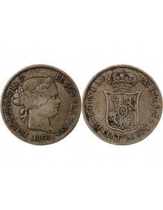 Espagne Isabelle II, Reine Espagnol 40 Centimos Argent 1868 AI Madrid 2
