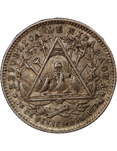 NICARAGUA - 10 CENTAVOS ARGENT - 1887, H HEATON