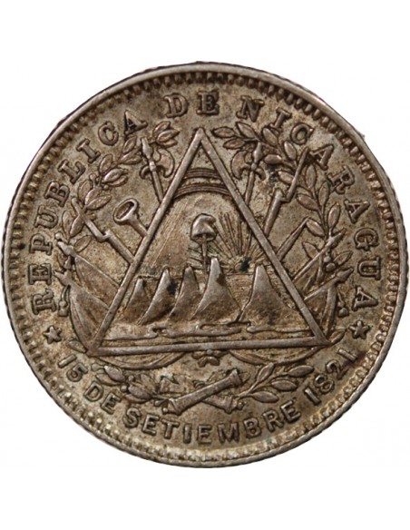 NICARAGUA - 10 CENTAVOS ARGENT - 1887, H HEATON