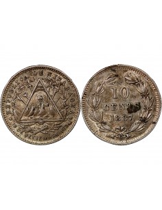 NICARAGUA - 10 CENTAVOS ARGENT - 1887, H HEATON 2