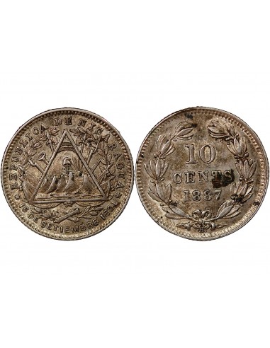 NICARAGUA - 10 CENTAVOS ARGENT - 1887, H HEATON