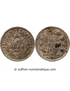 NICARAGUA - 10 CENTAVOS ARGENT - 1887, H HEATON