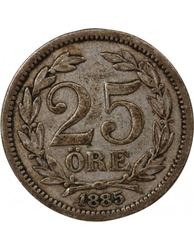 SUÈDE, OSCAR II - 25 ÖRE ARGENT - 1885