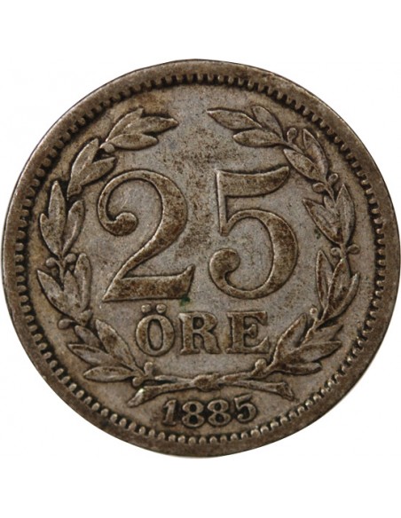 SUÈDE, OSCAR II - 25 ÖRE ARGENT - 1885