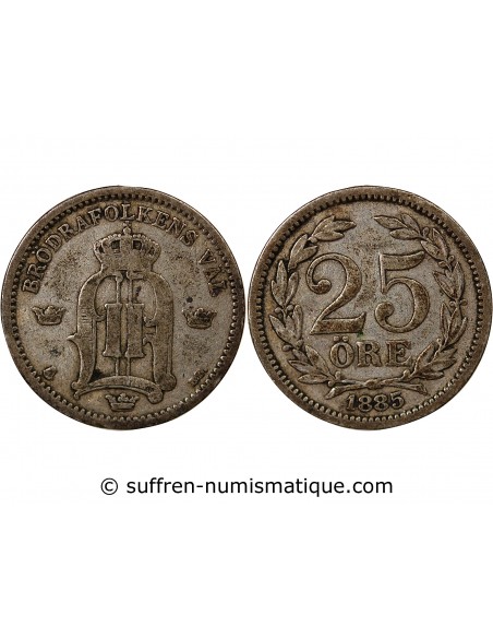 SUÈDE, OSCAR II - 25 ÖRE ARGENT - 1885