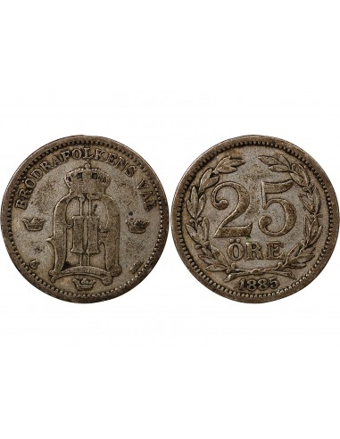 SUÈDE, OSCAR II - 25 ÖRE ARGENT - 1885