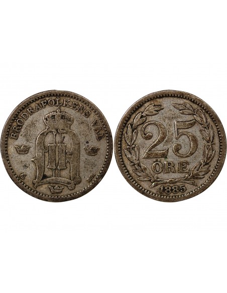 SUÈDE, OSCAR II - 25 ÖRE ARGENT - 1885