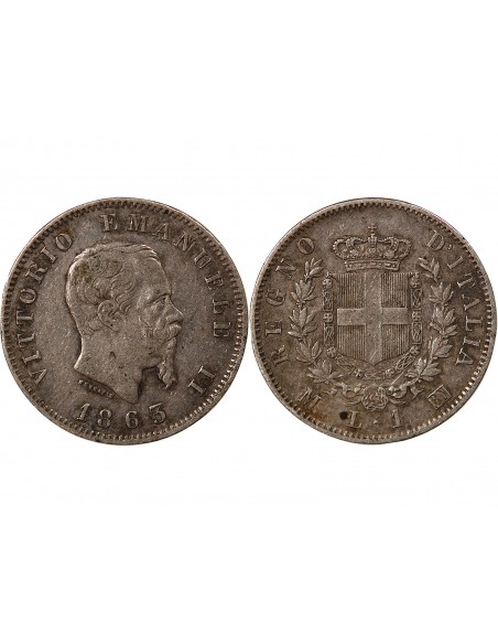 ITALIE, VICTOR EMMANUEL II - 1 LIRE ARGENT - 1863, M MILAN