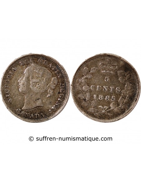 CANADA, VICTORIA - 5 CENTS ARGENT - 1885