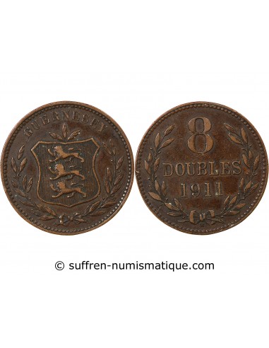 GUERNESEY - 8 DOUBLES - 1911, H HEATON