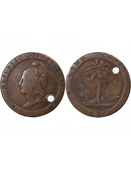 LIBERIA - 2 CENTS - 1847
