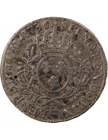 LOUIS XV - ECU AUX BRANCHES D'OLIVIER, ARGENT - 1736 E TOURS