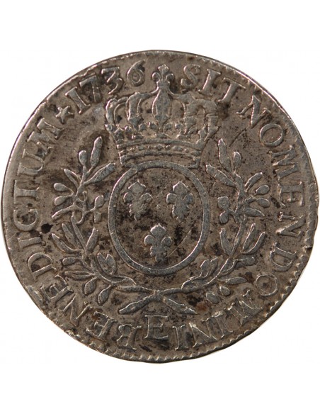 LOUIS XV - ECU AUX BRANCHES D'OLIVIER, ARGENT - 1736 E TOURS