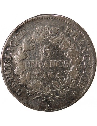 UNION ET FORCE﻿ - 5 FRANCS, ARGENT - AN 5, K BORDEAUX