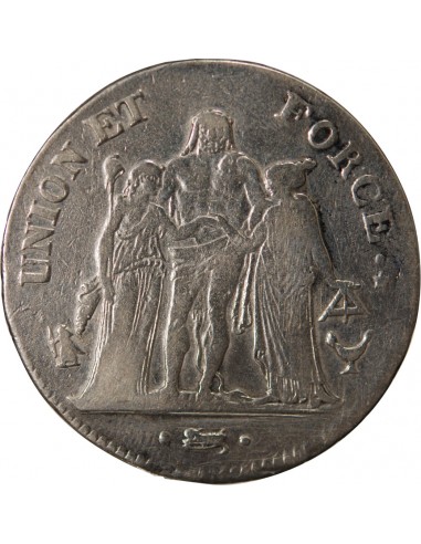 UNION ET FORCE﻿ - 5 FRANCS, ARGENT - AN 5, K BORDEAUX