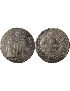 UNION ET FORCE﻿ - 5 FRANCS, ARGENT - AN 5, K BORDEAUX 2
