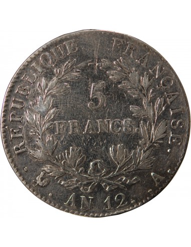 REPUBLIQUE, NAPOLEON Ier - 5 FRANCS ARGENT, TYPE INTERMEDIAIRE - AN 12, A PARIS