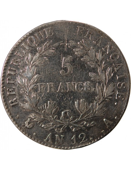 REPUBLIQUE, NAPOLEON Ier - 5 FRANCS ARGENT, TYPE INTERMEDIAIRE - AN 12, A PARIS