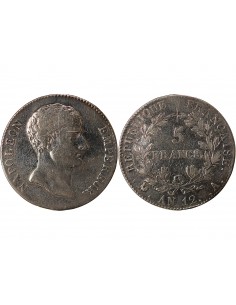 REPUBLIQUE, NAPOLEON Ier - 5 FRANCS ARGENT, TYPE INTERMEDIAIRE - AN 12, A PARIS 2