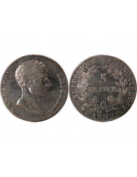 REPUBLIQUE, NAPOLEON Ier - 5 FRANCS ARGENT, TYPE INTERMEDIAIRE - AN 12, A PARIS