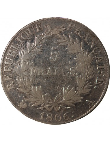 REPUBLIQUE, NAPOLEON Ier - 5 FRANCS ARGENT, CALENDRIER GREGORIEN - 1806, A PARIS
