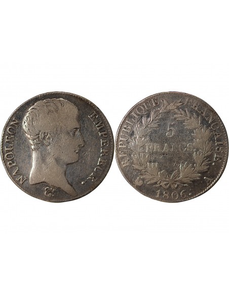 REPUBLIQUE, NAPOLEON Ier - 5 FRANCS ARGENT, CALENDRIER GREGORIEN - 1806, A PARIS