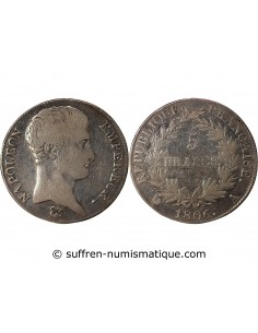REPUBLIQUE, NAPOLEON Ier - 5 FRANCS ARGENT, CALENDRIER GREGORIEN - 1806, A PARIS
