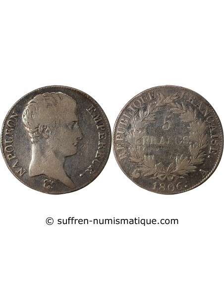 REPUBLIQUE, NAPOLEON Ier - 5 FRANCS ARGENT, CALENDRIER GREGORIEN - 1806, A PARIS