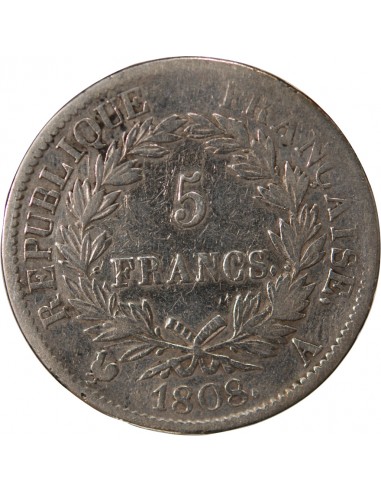 REPUBLIQUE, NAPOLEON Ier - 5 FRANCS ARGENT, REPUBLIQUE - 1808, A PARIS