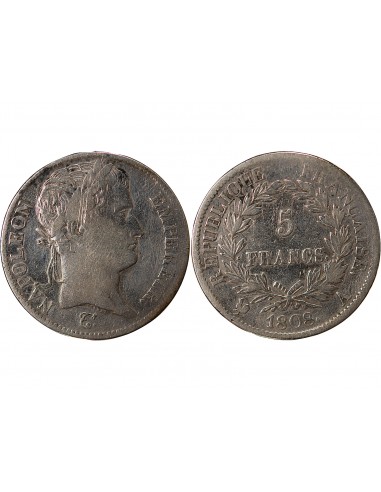 REPUBLIQUE, NAPOLEON Ier - 5 FRANCS ARGENT, REPUBLIQUE - 1808, A PARIS