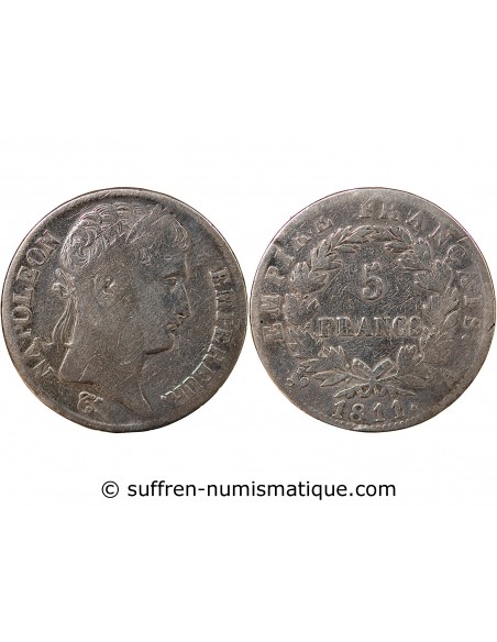 EMPIRE, NAPOLEON Ier - 5 FRANCS ARGENT - 1811, A PARIS