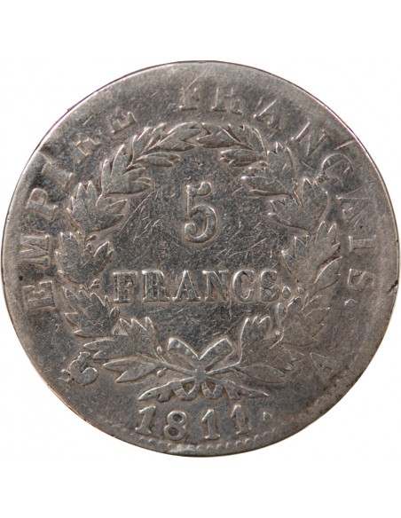 EMPIRE, NAPOLEON Ier - 5 FRANCS ARGENT - 1811, A PARIS