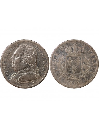 LOUIS XVIII - 5 FRANCS ARGENT, BUSTE HABILLE - 1815, L BAYONNE