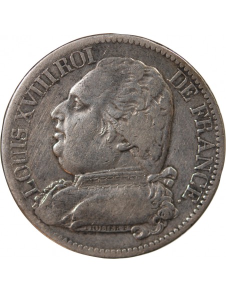 LOUIS XVIII - 5 FRANCS ARGENT, BUSTE HABILLE - 1815, M TOULOUSE