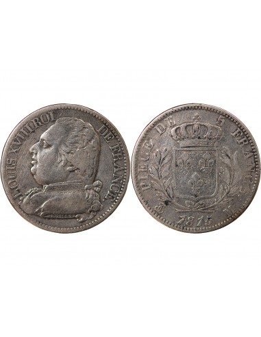 LOUIS XVIII - 5 FRANCS ARGENT, BUSTE HABILLE - 1815, M TOULOUSE