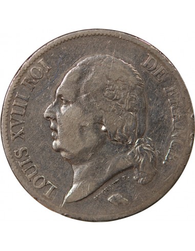 LOUIS XVIII - 5 FRANCS ARGENT, TÊTE NUE - 1822, A PARIS