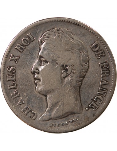 CHARLES X - 5 FRANCS  ARGENT, Tranche en creux - 1830, D LYON