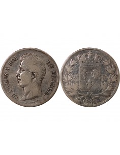 CHARLES X - 5 FRANCS  ARGENT, Tranche en creux - 1830, D LYON 2