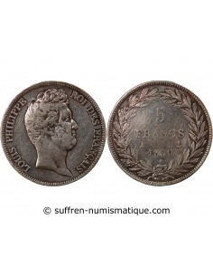 LOUIS-PHILIPPE﻿ - 5 FRANCS ARGENT, TRANCHE EN CREUX, SANS I - 1830, A PARIS