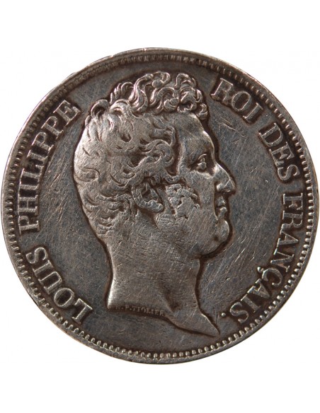 LOUIS-PHILIPPE﻿ - 5 FRANCS ARGENT, TRANCHE EN CREUX, SANS I - 1830, A PARIS