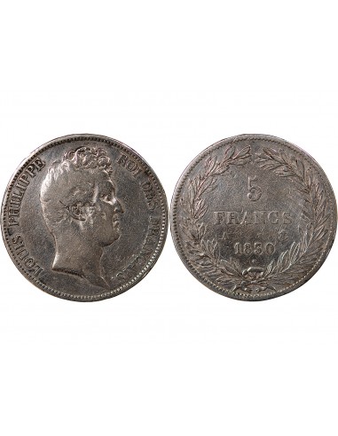 LOUIS-PHILIPPE﻿ - 5 FRANCS ARGENT, TRANCHE EN RELIEF, SANS I - 1830, A PARIS