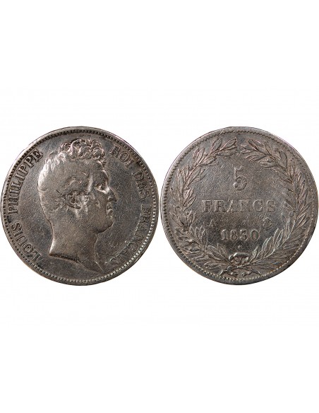 LOUIS-PHILIPPE﻿ - 5 FRANCS ARGENT, TRANCHE EN RELIEF, SANS I - 1830, A PARIS