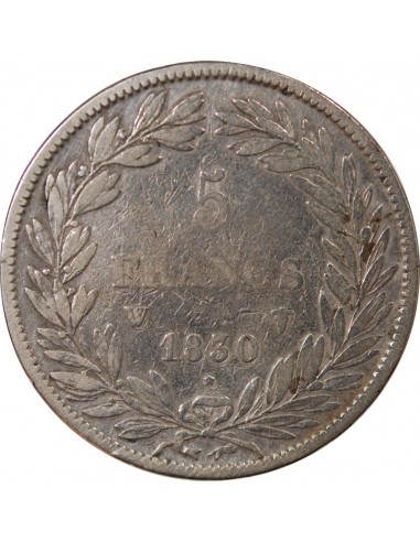 LOUIS PHILIPPE﻿ - 5 FRANCS 1830 W LILLE "Tiolier sans le I, Tr creux"