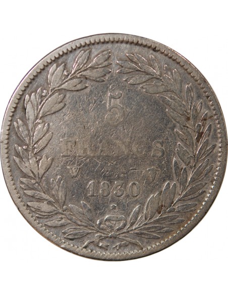 LOUIS PHILIPPE﻿ - 5 FRANCS 1830 W LILLE "Tiolier sans le I, Tr creux"