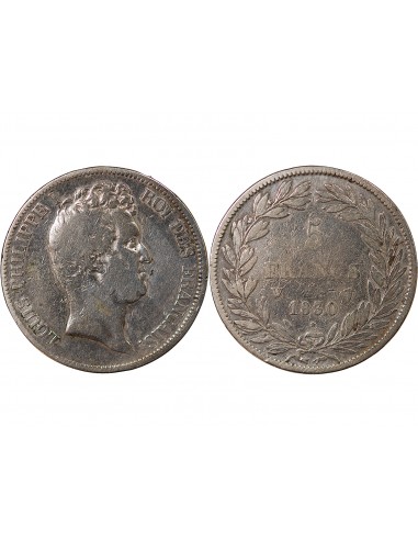 LOUIS PHILIPPE﻿ - 5 FRANCS 1830 W LILLE "Tiolier sans le I, Tr creux"